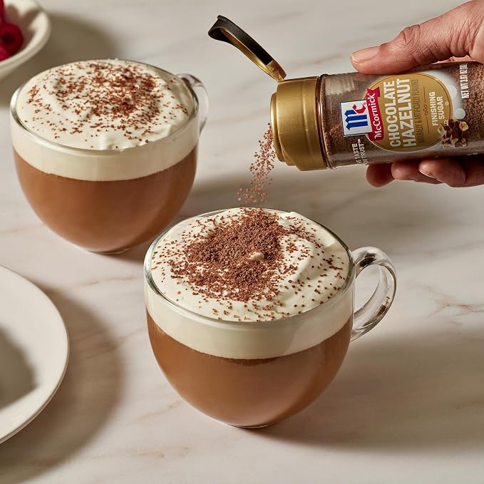McCormick Finishing Sugar, Chocolate Hazelnut, Rich Hazelnut Flavor, Perfect for Topping Sweets, Hot Beverages & Cocktails, 3.61 oz