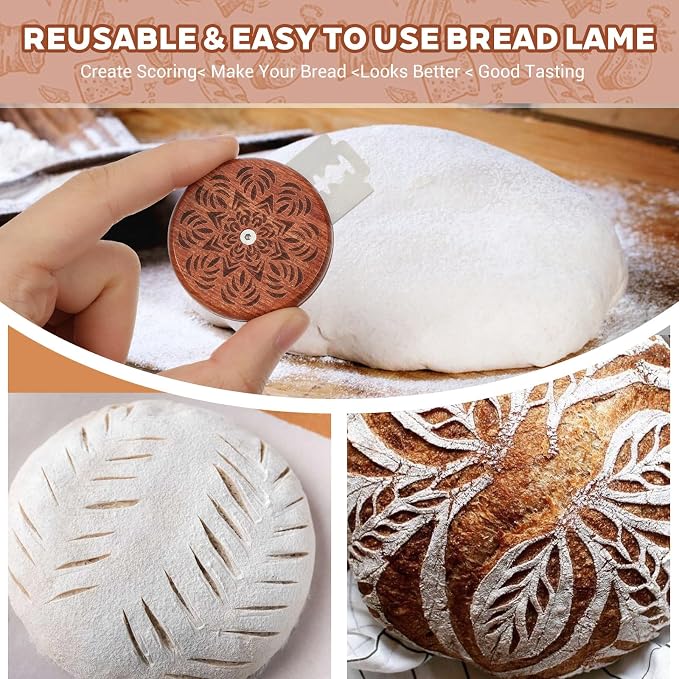 Gjinxi Bread Lame Sourdough Scoring Tool, Wooden Dough Scoring Knife with 5 Razor Blades, Ergonomic UFO Bread Lame Knives Sourdough Razor Scorer Breads Bakers Slashing Baking Tool