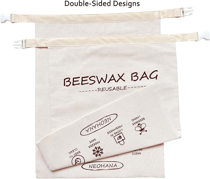 Reusable Beeswax Bread Bag - Bread Bags for Homemade Bread,Cotton Sourdough Bread Bags, Sourdough Storage Bag (2 Pack)