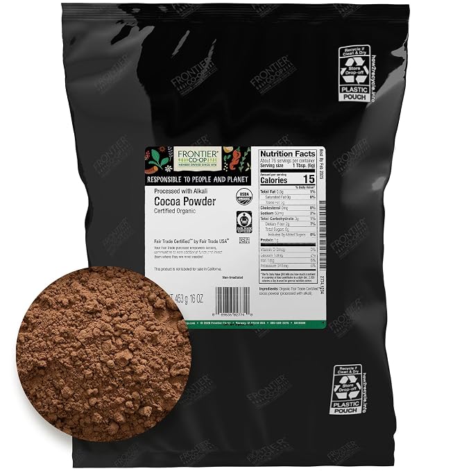 Frontier Co-op Organic, Fair Trade Certified Cocoa Powder, 1 Pound Bulk Bag