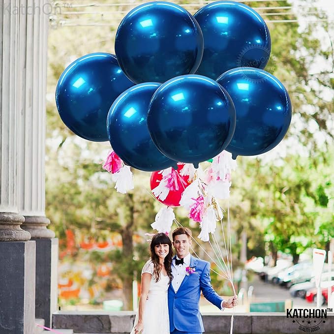 KatchOn, Metallic Blue Mylar Balloons - Big 22 Inch, Pack of 6 | Round Ramadan Balloons for Ramadan Decorations | Eid Decorations, Blue Party Decorations | Baby Shower, Blue Birthday Decorations