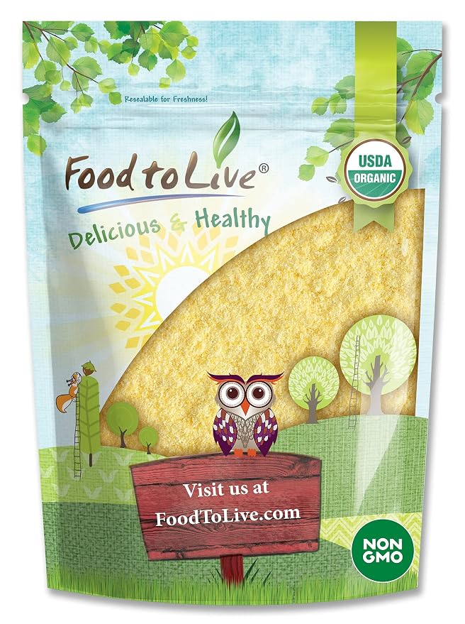 Food to Live Organic Corn Flour, 2.5 Pounds Non-GMO, Whole Grain, Finely Ground Meal, Vegan, Kosher, Bulk Yellow Milled Maize. Great for Cooking and Baking Cornbread, Pancakes, and Tortillas.
