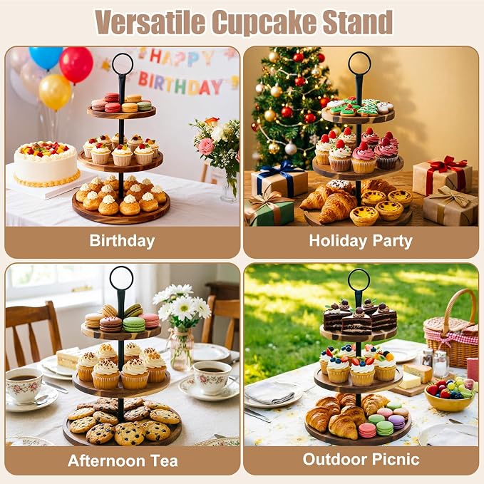Cupcake Stand, Acacia Wood Cupcake Stand, Cupcake Display Stand, Cupcake Stands for Party, 3 Tier Cupcake Stand, Cup Cake Tower Stand for Birthday Anniversary Party Decoration