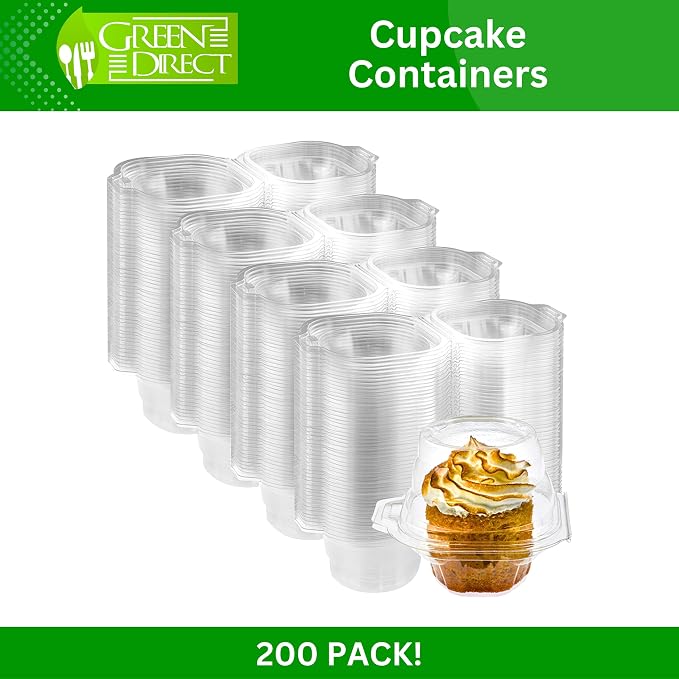 Green Direct Clear Cupcake Boxes Individual Containers, Stackable Cupcake HolderS With LidS, Airtight Box Disposable Dome Carrier, 200 Per Pack