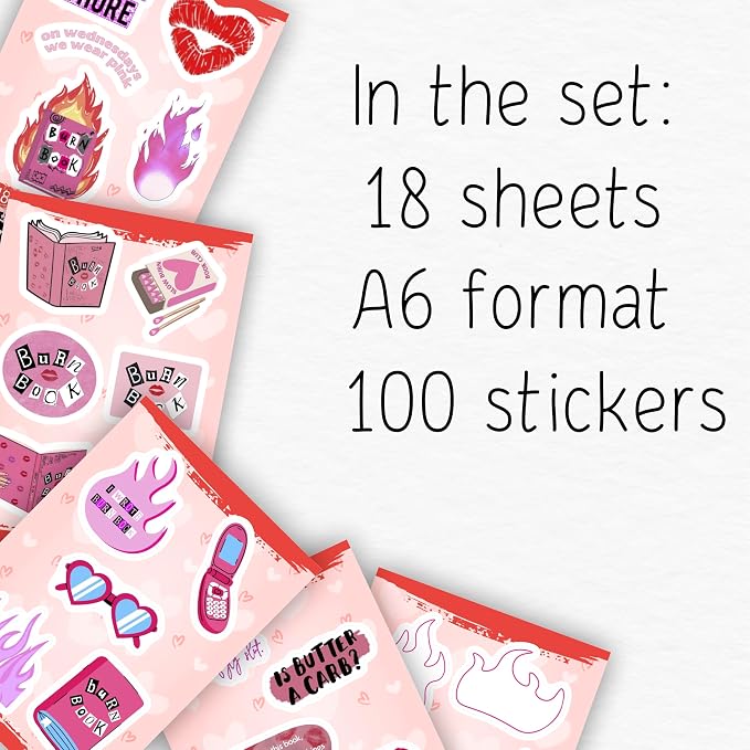 100Pcs Burn Book Stickers for Water Bottle, Laptop - MEA Girls Stickers, Burn Book Party Supplies & Decorations, Merch, Gifts for Women & Men
