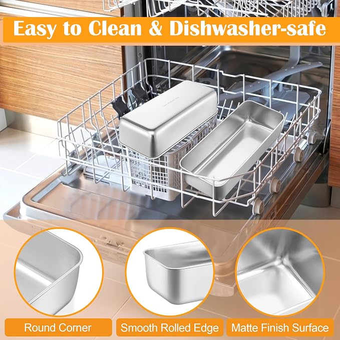 E-far Bread Loaf Pan, 12” x 5” Large Stainless Steel Loaf Pan for Homemade Bread, Long Metal Bakeware Mold for Baking Banana Cake Meatloaf Brownies Lasagna, Nontoxic & Dishwasher Safe