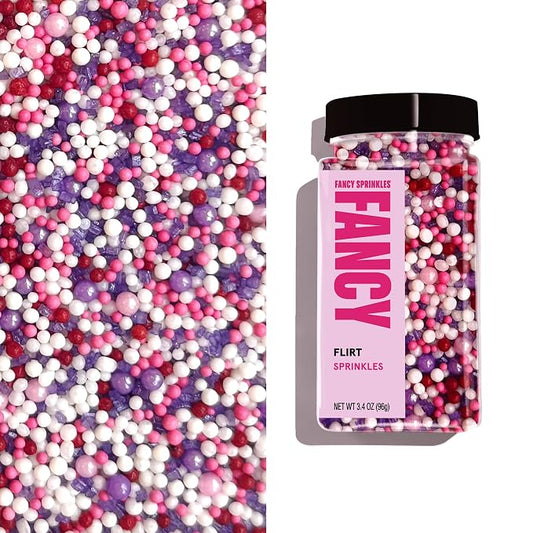 Fancy Sprinkles Flirt Sprinkles | Pink & Red Jimmies with Candy Lips & Heart Shaped Candy | Valentine's, Galentine's & Anniversary | Cake & Cookie Decorating | 1 Pack (0.5c)