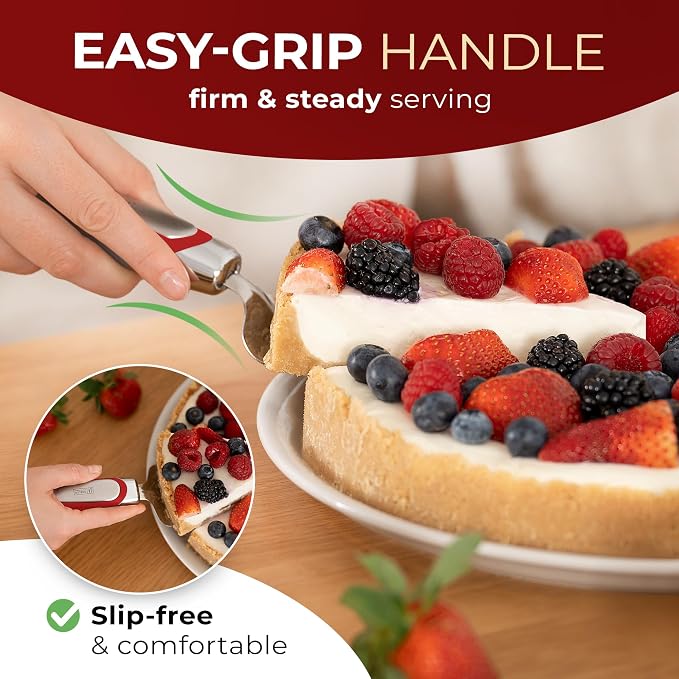Orblue Pie Server, Essential Kitchen Tool, Serrated on Both Sides, Great for Right or Left Handed Chef, Stainless Steel Flatware, Cake Cutter, Red
