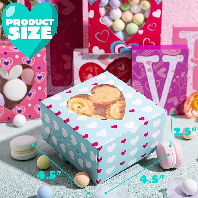 JOYIN 24 Pcs Valentine’s Day Bakery Treat Boxes,Valentines Cupcake Boxes,Cookie Cardboard Boxes with with Heart PVC Window for Holiday Pastries,Wedding Doughnut