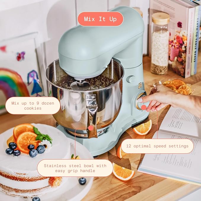 5.3 Qt Stand Mixer, 300W Electric Kitchen Mixer with 12 Speeds, Tilt Head Design, Stainless Steel Bowl, Dough Hook Whisk Beater Splash Guard (Hydrangea)