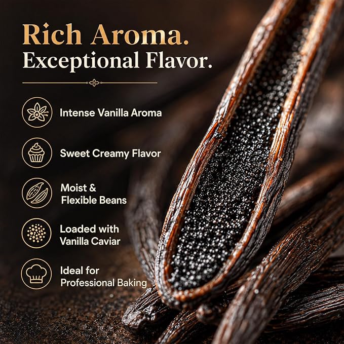 50 Organic Vanilla Beans Grade A 5-6 Inch Bulk Whole Pods for Homemade Extract, Baking & Brewing | Moist & Plump | Non-GMO, Gluten-Free