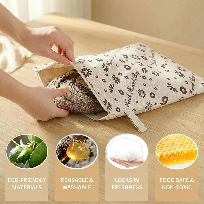 2-Pack Extra Large Beeswax Bread Bags with Zipper Seal – Reusable Bread Storage Bags, Eco-Friendly Natural Beeswax Lining, to Keep Homemade Bread Fresh for Sourdough & Artisan Loaves (grey) | with Zipper