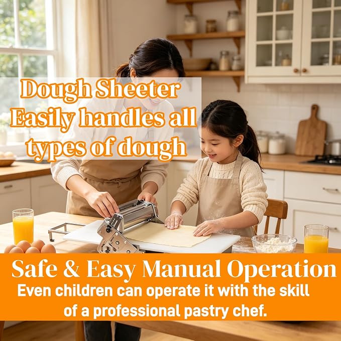 15.5" Folding Dough Sheeter, Stainless Steel Manual Dough Roller | 55 Adjustable Thicknesses, Includes Sheeter Board, Commercial Grade, For Pizza, Croissants and Puff Pastry