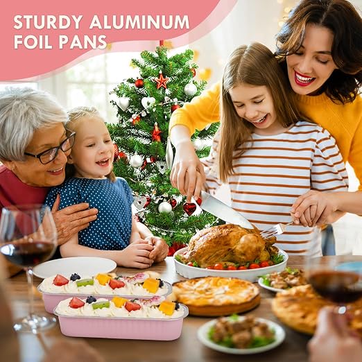 YQER Mini Loaf Pans with Lids for Baking Bread Disposable, 50Pcs 6.8oz Mini Cake Pans with Lids and Spoons Pink Sticker & 30Pcs 10oz Square Aluminum Pans Kit, Dessert Foil Baking Cupcake Tins