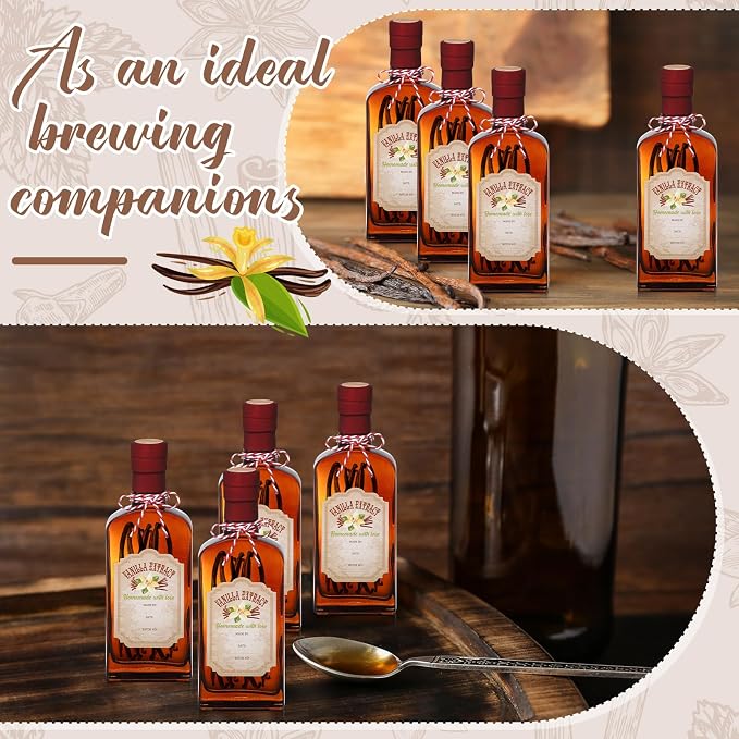 Suclain 8 Pack 8.5 oz Amber Glass Bottle for Vanilla Extract Homemade, Brown Vanilla Extract Bottles with Airtight Lid and Stickers for Syrup Gift Food Storage Canister Christmas Small Gift(Red)