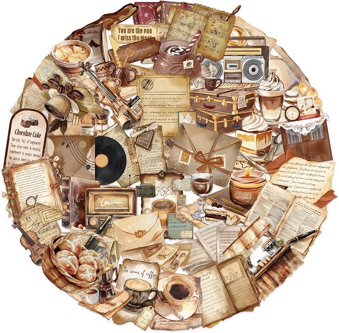 Vintage Coffee Bar Accessories Transparent Stickers, 50PCS Retro Cafe Vinyl Waterproof Stickers for Water Bottle,Laptop,Journal,Scrapbook, Coffee Shop Aesthetic Sticker Pack for Adults