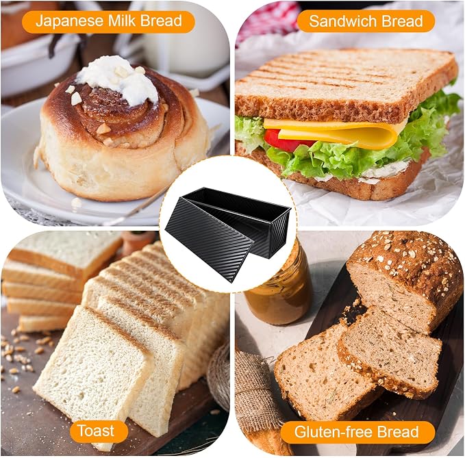 Pullman Loaf Pan with Lid 13x4 Inch, 2.2lb Carbon Steel Bread Pan, 2.2 lb Dough Capacity Bread Loaf Pans Heavy Duty, for Homemade Sourdough & Sandwich Breads, Nonstick & Easy Clean, Black