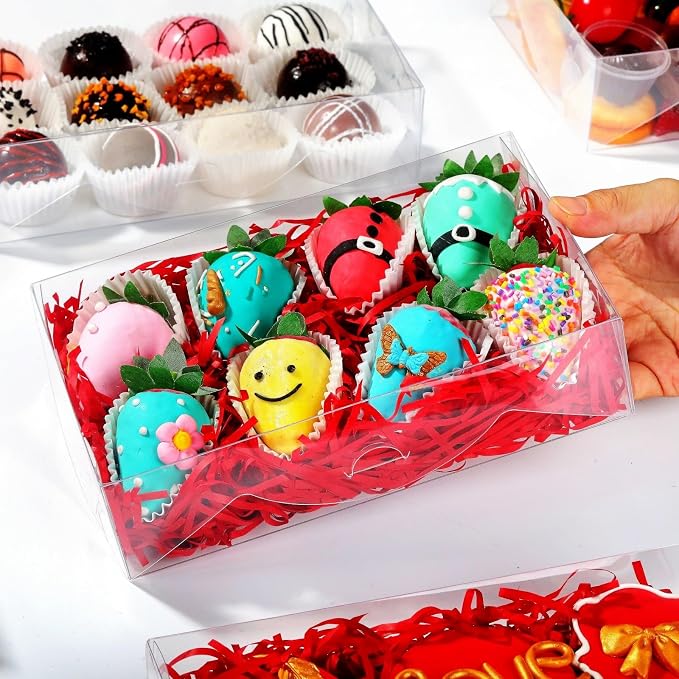 50PCS 8x5x2 Inch Clear Bakery Boxes with Window - Chocolate Covered Strawberries, Cookie, Cake, Brownie, Donut Boxes