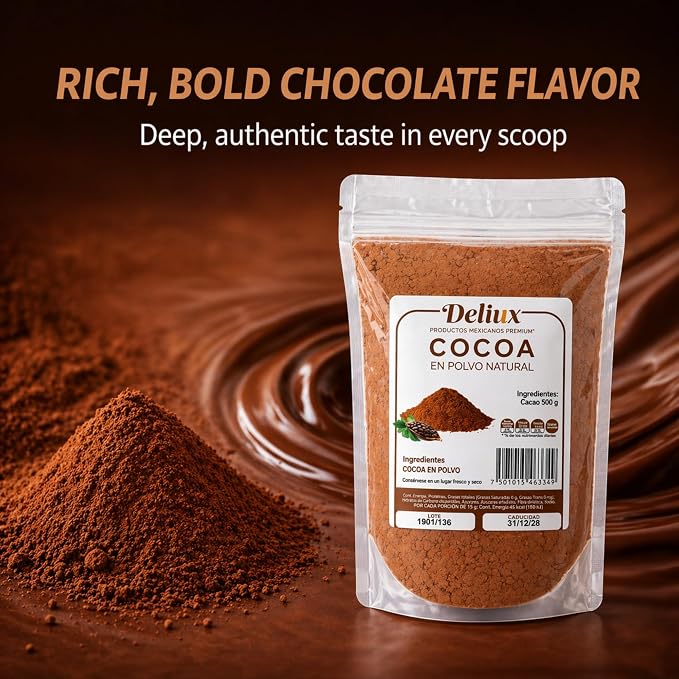 Deliux Cocoa Powder Cacao En Polvo 100% Natural Oaxaca Artisanal 500g Unsweetened Mexican Cocoa