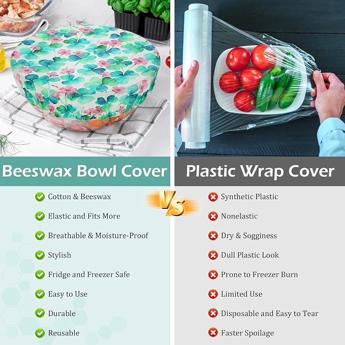 2 Large Reusable Beeswax Bowl Covers for Bread Proofing, 10/12 Inch Elastic Beeswax Wraps Cotton Cloth Sourdough Bowl Covers for Proofing Baskets, Mixer Bowls, Food Storage Containers