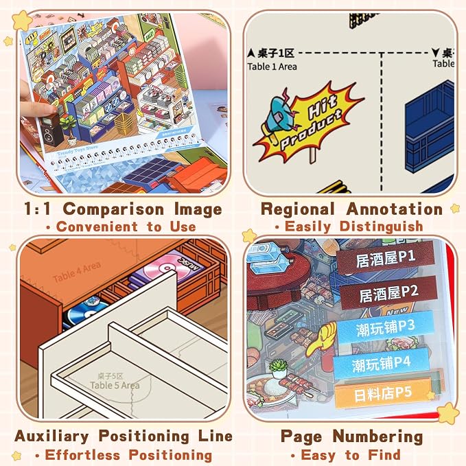 10 Sets Big DIY 3D Sticker Scene Book for Kids Adults Make Your Own Shop House Stickers with Guidelines for Gifts Stickers Therapy for Adult Relief Stress Pass The Time Supermarket (Food Paradise)