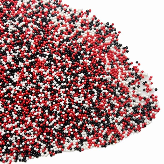 SE Si&Moos Nonpareil Sprinkles, 2mm Red White and Black Mini Edible Pearls Red and Black Sprinkles for Cake Decorating Halloween Cake Decorations Wedding Baby Shower Party Christmas Holiday Supplies 3.5 OZ