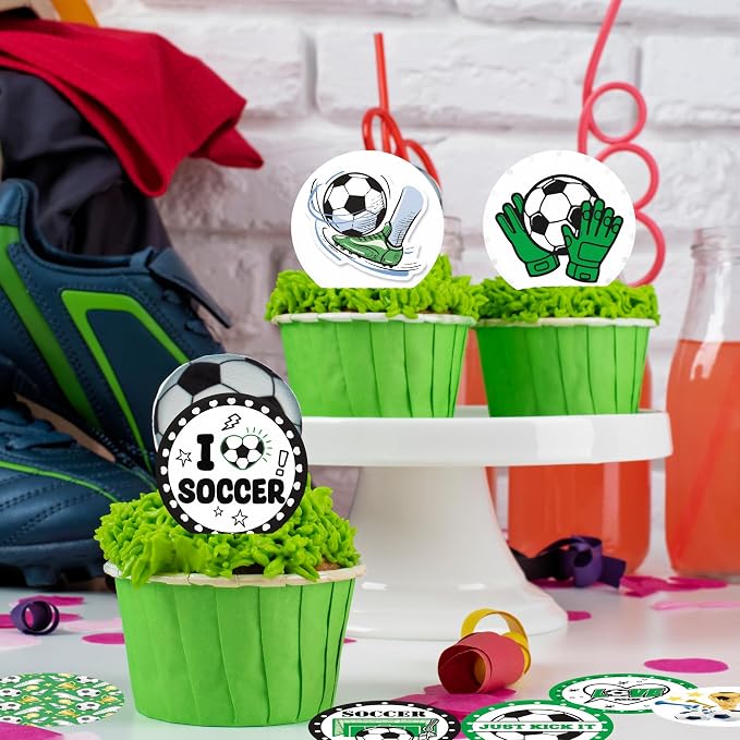 36pcs Edible Soccer Cupcake Toppers Edible Soccer Cake Decorations for Sports Ball Game Theme Baby Shower Birthday Party Cake Decorations Supplies