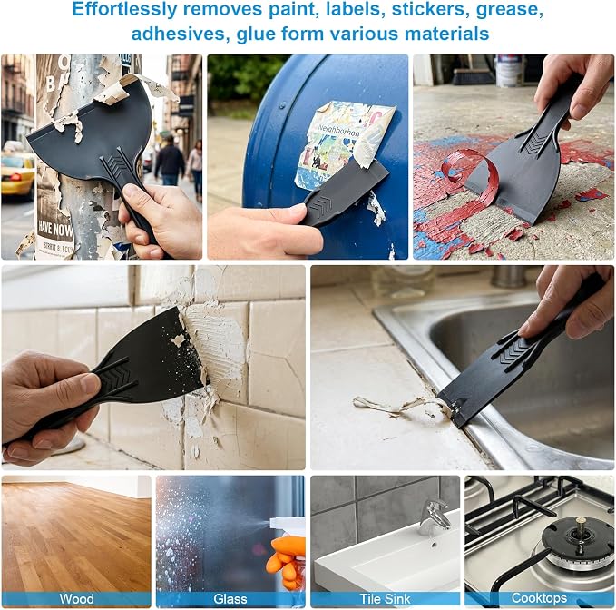 Plastic Putty Knife, Flexible Plastic Scraper Tool for Spackling, Multi-Size Paint Scraper Spreader Tool, Plastic Scraper for Drywall Repair, Paint Scraping, Art Craft & Wall Covering Removal