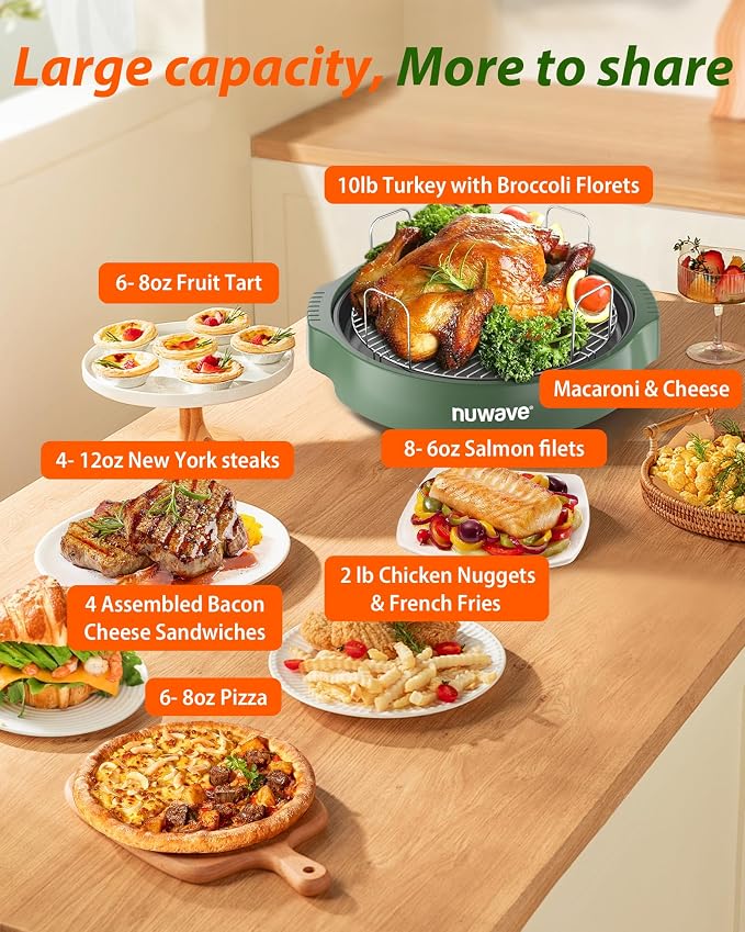 Nuwave Oven Pro Plus Air Fryer, Infra-Red Countertop, 2025 Advanced Convection, No Defrosting or Preheating, Cook Fresh or Frozen, Durable Power Dome, 100 Presets & 50 Memory, PFAS Free, Wild Olive