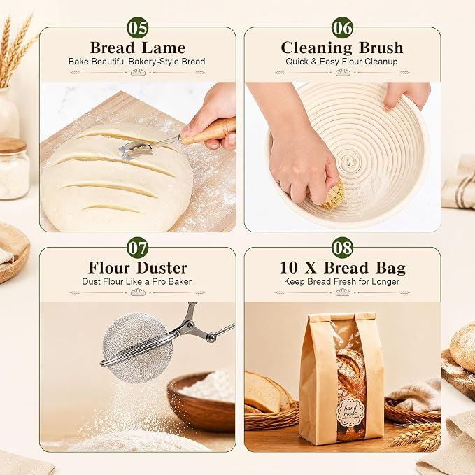 Sourdough Bread Proofing Basket Set, 47PCS Banneton Bread Proofing Set with Round & Oval Rattan Baskets, Bread Lame, Dough Scraper & Baking Tools for Beginner & Artisan Home Bakers (47)