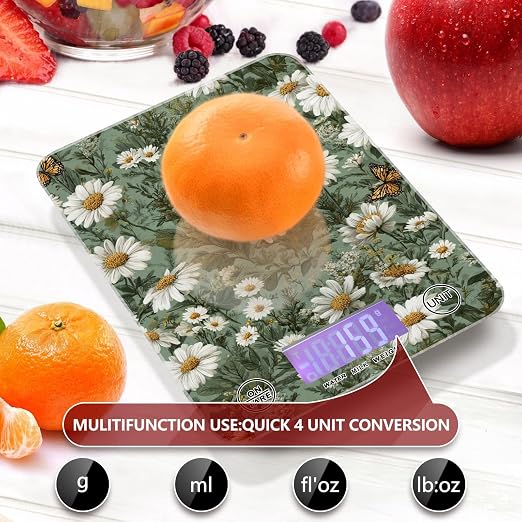 Food Scale Kitchen Scale Food Weight Scales Digital Weight Grams and Ounces Small Electronic Food Scale for Baking Cooking Summer Daisy Butterfly Green