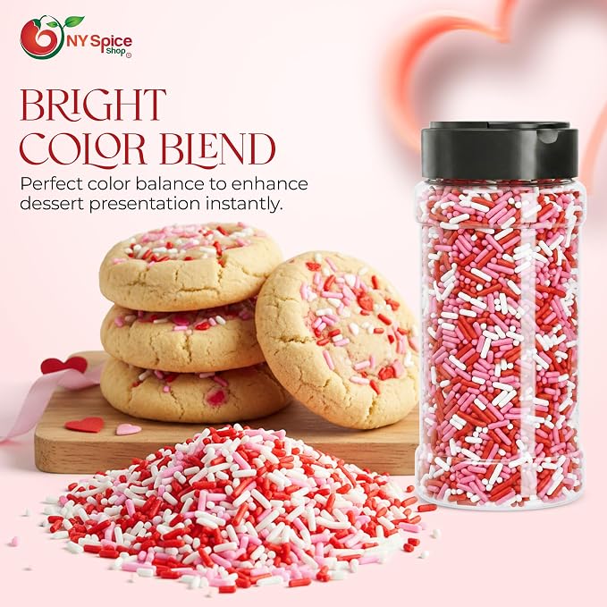 NY Spice Shop Red, White & Pink Sprinkles - 3.5 Ounce Red, White & Pink Sprinkles Decorative Sweet for Treats - Sprinkles for Cupcake, Cookies, Cakes & Dessert Decorating