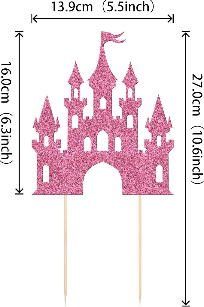 1 PCS Castle Cake Topper Glitter Queen Princess Castle Cake Pick Castle Theme Birthday Party Decoration for Princess Happy Birthday Girls Baby Shower Party Cake Decorations Supplies Pink