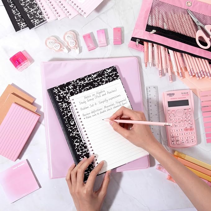 Eersida 117 Pcs Middle High School College Bundle Supplies Kit, Back to School Essentials, Includes Folders, Notebooks, Tab Dividers, Pencils, Highlighters, Calculator & More(Pink)