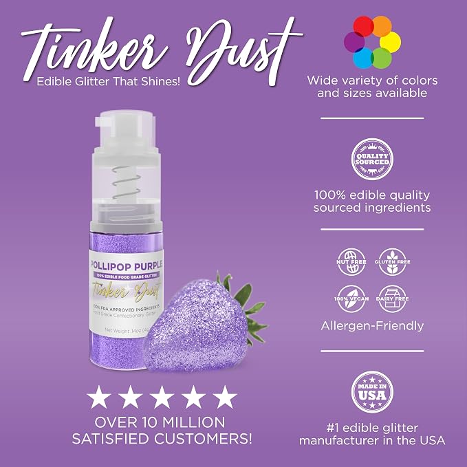Bakell - Pollipop Purple Tinker Dust (4g, 1x Mini Spray Pump) Edible Glitter for Food, Desserts, and Baked goods!