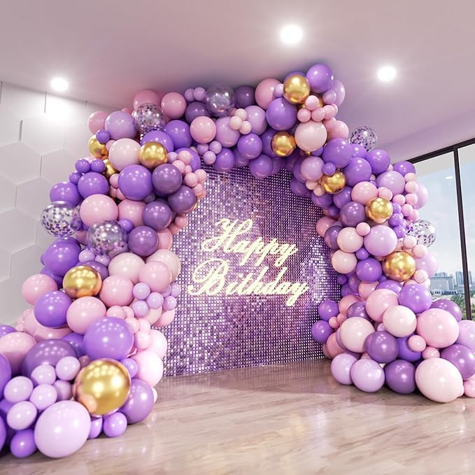 Pink and Purple Balloon Arch Kit, 140Pcs Lavender Metallic Purple Macaron Light Pink with Gold Balloon Garland Kit for Wedding, Engagements, Birthday, Baby Shower, Anniversary Party Decoration