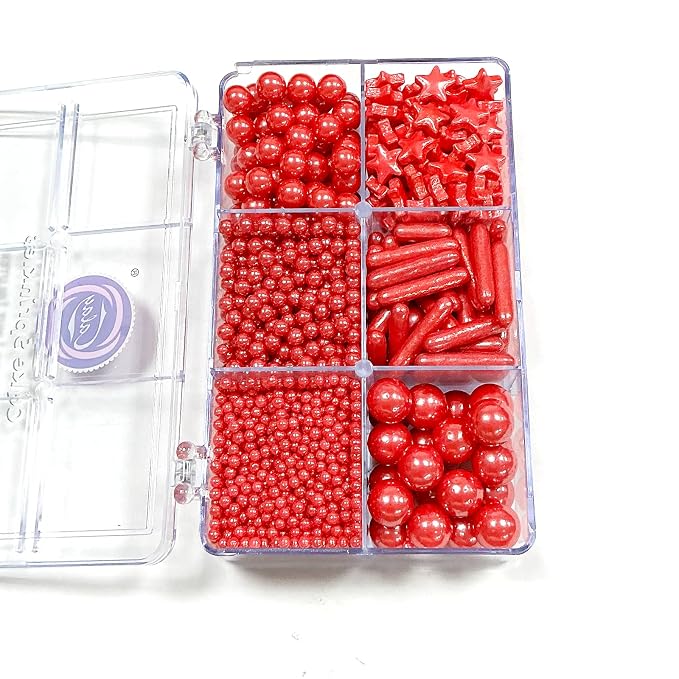 Homipooty Edible Red Pearl Sugar Sprinkles 130g/4.58oz Red Pearl Star Sprinkles For Cake Decorations Wedding，Cookies，Ice Cream, Cupcake Toppers, Halloween Christmas Supplies