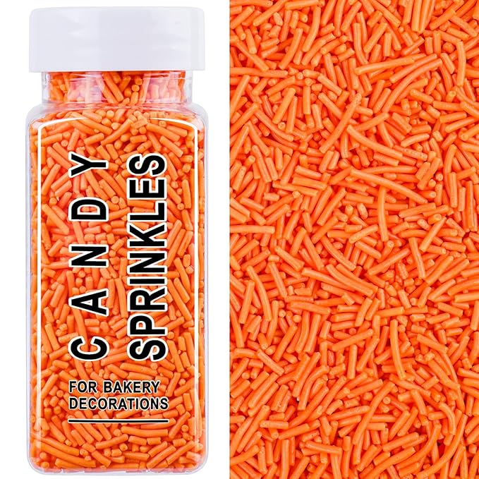 Orange Jimmies Sprinkles, Edible Halloween Sprinkles for Baking Topping, Cupcakes, Cookies, Ice Cream & Cake Decorating, Thanksgiving Fall Harvest Autumn Party Supplies