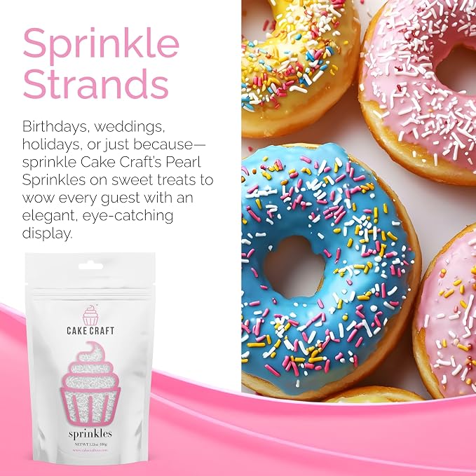 Cake Craft Sprinkles – 3-Pack (100g Each) | Decorating Cakes, Cupcakes, Cookies & More | White – Jimmies