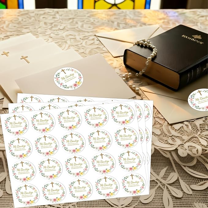 Louise Maelys 2 Inch Mi Bautizo Stickers 120Pcs Baptism Favor Labels for Baptism Party Favors -Gracias Por Acompañarnos Stickers for Spanish Baptism Decor