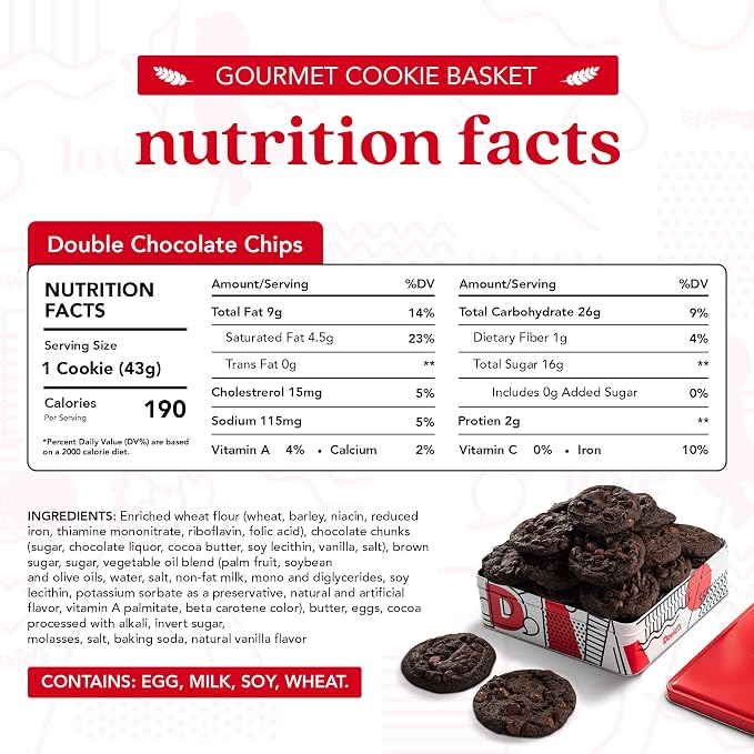 David's Cookies Freshly Baked Cookies - Delicious Handmade Soft Variety - Exquisite Gourmet Gift for Friends & Family on Special Occasions - Double Chocolate Chunk 1lb