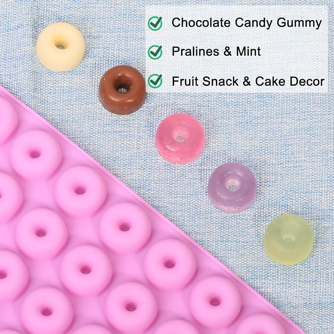 Mini Donut Silicone Mold, 48 Cavities Donut Molds for Chocolate Candy Gummy, Food Grade Silicone Mini Doughnut Molding Trays for Homemade Mint/Snacks/Cake Décor, 2 PCS