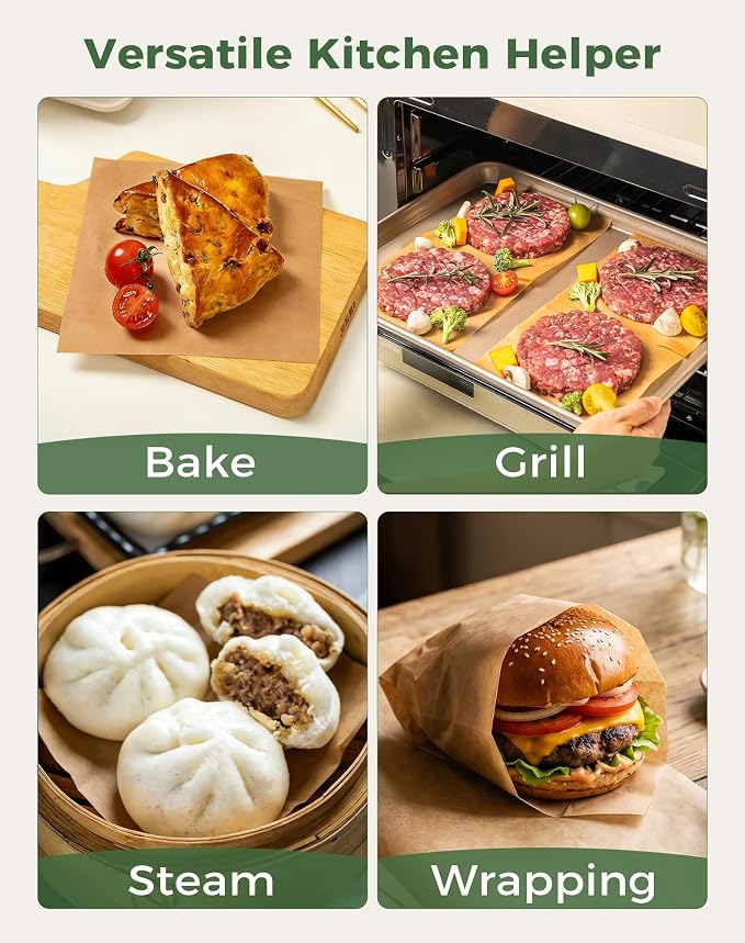 1000Pcs 6x6 Inches Parchment Paper Squares, Bulk Unbleached Hamburger Patty Paper, Heavy Duty Non-Stick Baking Parchment Sheets for Separating Patty, Homemade Burgers, Naan & Tortillas