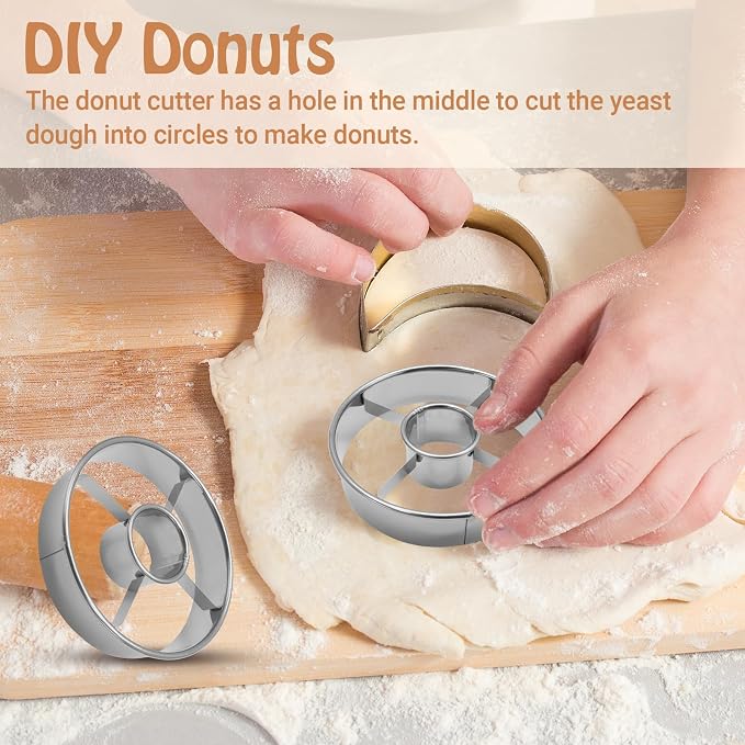 2 Pack Stainless Steel Donuts Cutter Set, 3.86 Inch Professional Baking Tool with 1.38 Inch Center Hole for Perfect Homemade Donuts, Silver