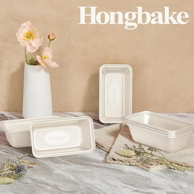HONGBAKE 3 Pack Nonstick Mini Loaf Pans, 6 x 3.3 x 2 Inch Small Bread Pans for Homemade Bread, Tiny Banana Baking Tins with Diamond Texture, Non-toxic Mini Meatloaf Pans Set, Creamy