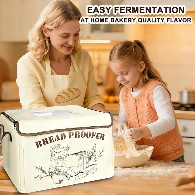 Folding Bread Proofing Box with Fahrenheit Temp Control & Digital Timer, 3-Side Heating Dough Proofer with Metal Rack, Large Foldable Fermenter for Sourdough, Pizza Dough, Yogurt & Kombucha