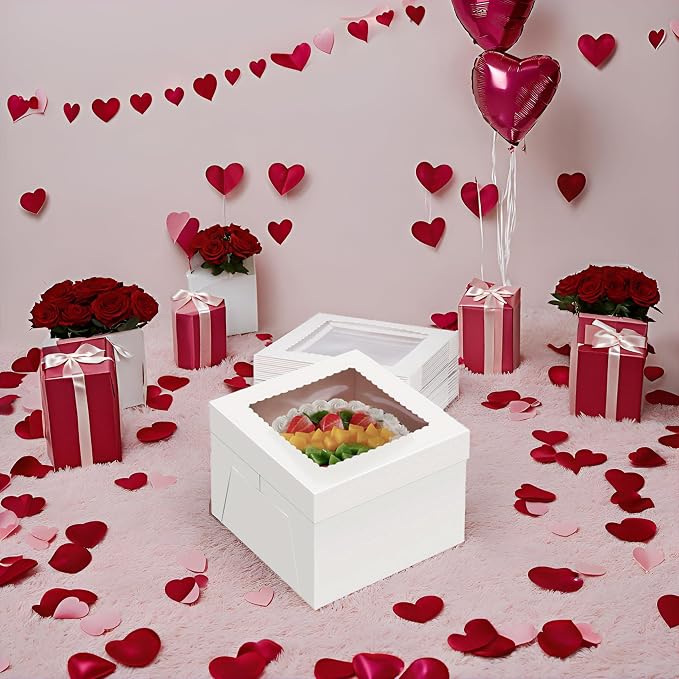 30Pack Cake Boxes 10x10x8, White Bakery Boxes with Window for Transporting Cakes, Professional Fathers Day Cake Packaging(30pcs boxes)