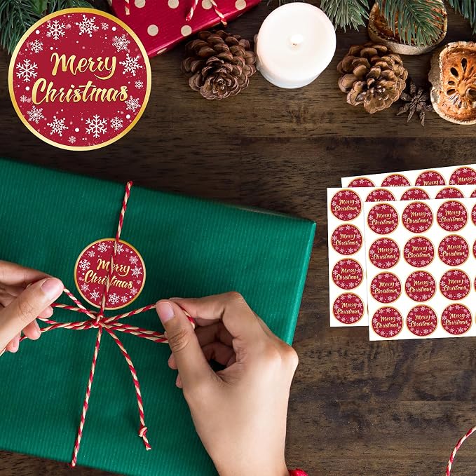 120Pcs Merry Christmas Stickers -2 Inch Snowflake Christmas Stickers Holiday Labels for Gifts, Envelopes, Card, Holiday Decorations
