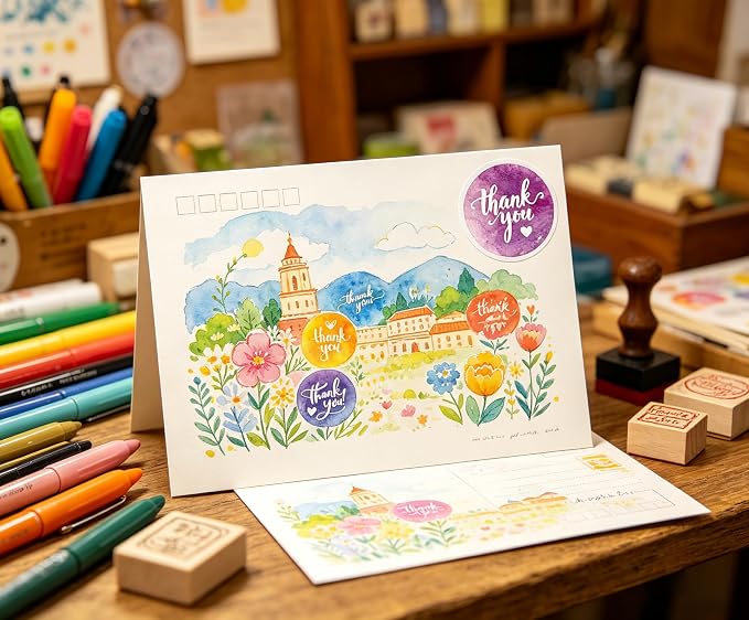 BLESS-VAST 500 PCS Thank You Stickers for Small Business - 1 Inch Colorful Decal Envelope Seal 8 Designs Vibrant Colors Labels for Baking Packaging Gift Bags Wraps Crafts (Watercolor)
