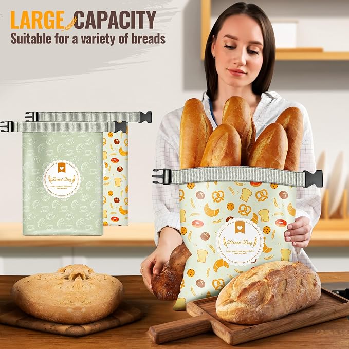 Zunmial 2 Pack Bread Bags for Homemade Bread, 17"×13" Reusable Bread Bag for Fresh Keeping with Lining & Zipper, Freezer Safe & BPA Free, Gift Giving (Green & Yellow)
